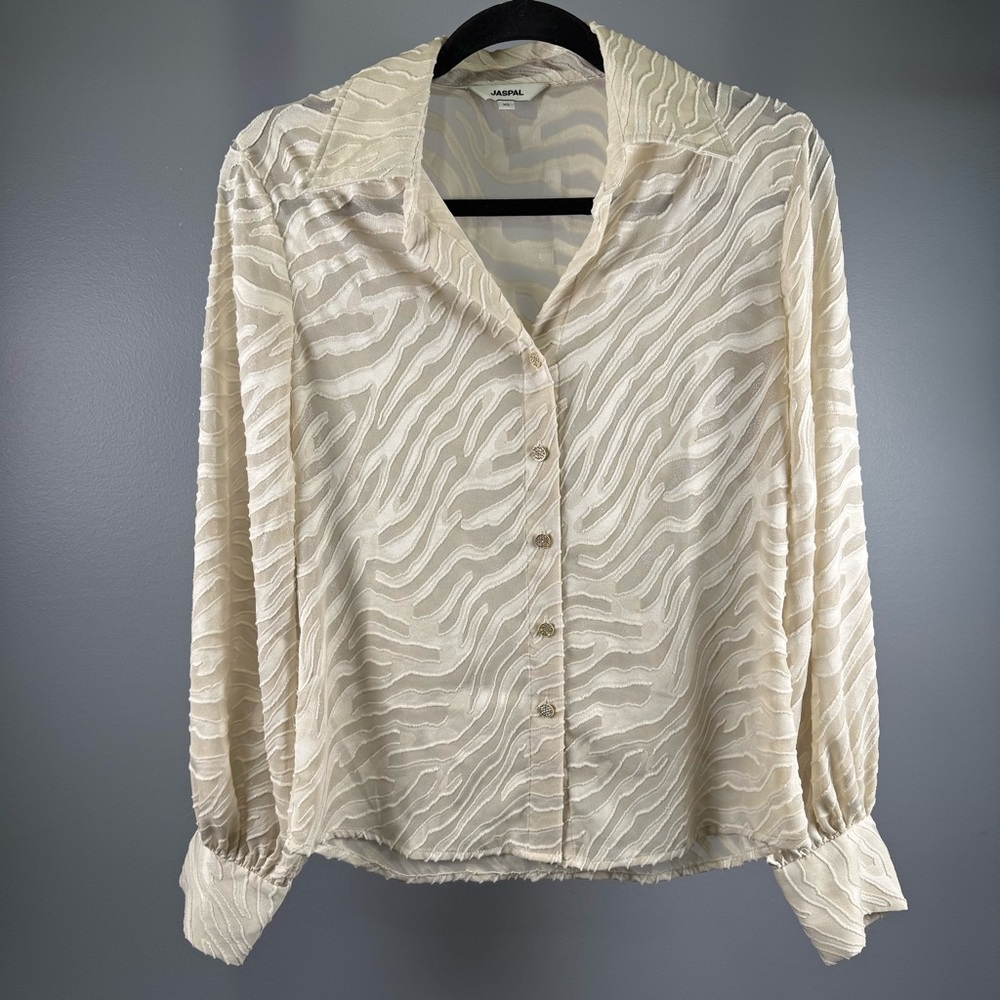 Jaspal Cream Sheer Textured Button-Up Blouse